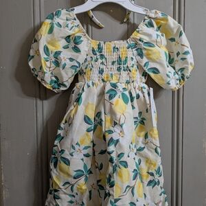 T Tahari Kids Lemon Print Dress with Puff Sleeves